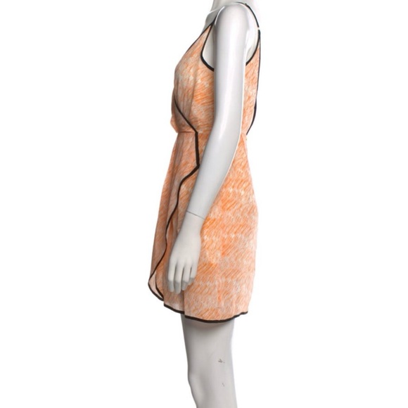 Line and Dot/silk peach Wrap Dress with Black Trim/open back - Picture 2 of 3